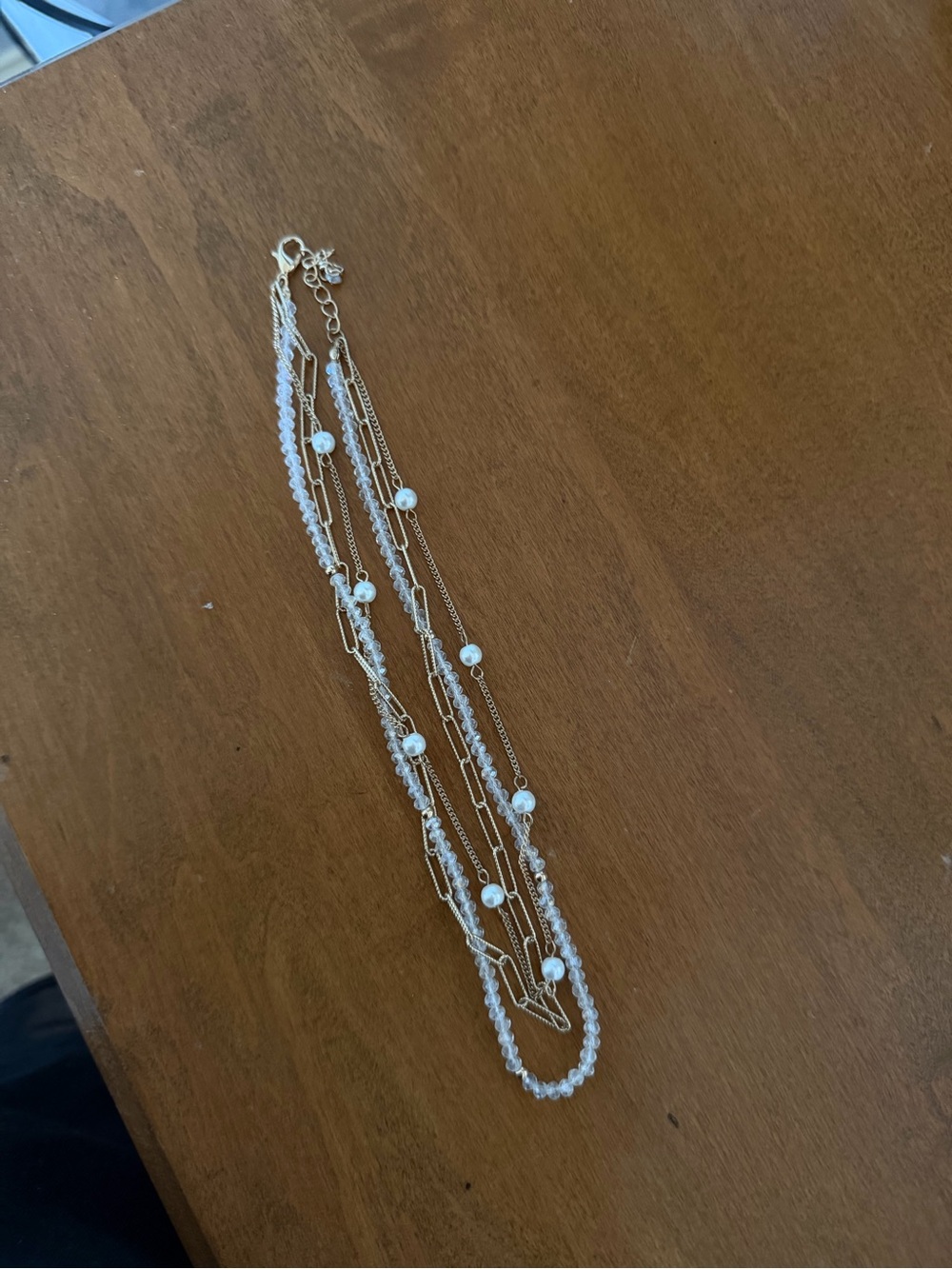 Altar'd State Gold Multi-Layer Necklace with White Pearls